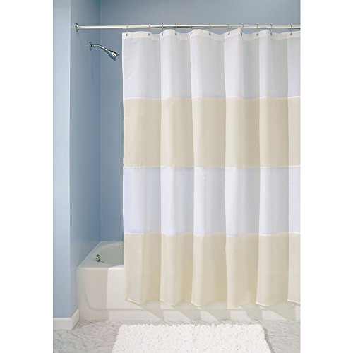 InterDesign Mildew-Free Water-Repellent Zeno Fabric Shower Curtain, 72-Inch by 72-Inch, Sand/White