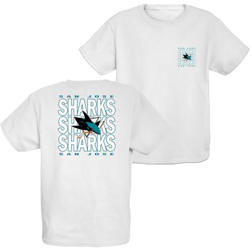 Blue 84 Unisex Kid's NHL Officially Licensed Youth T-Shirt Front/Back Curl White