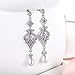 EVER FAITH Silver-Tone Pave CZ Cream Simulated Pearl Vintage Style Chandelier Dangle Earrings Clear