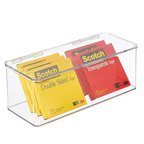 mDesign Plastic Stackable Storage Organizer Box with Hinged Lid Long
