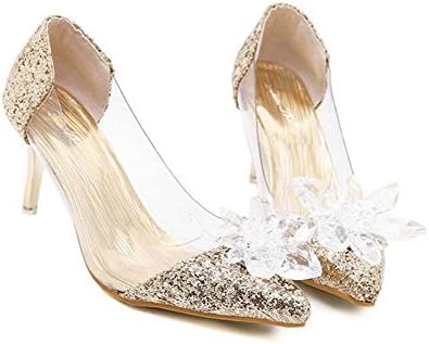 Onfly Pump Transparent Kitten Heel Sandals Women's Charming Pointed Toe Diamond Flower Cinderella Crystal Shoes Stiletto Dress Shoes Wedding Shoes