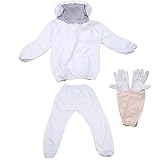 Feekr Professional Beekeeping Suit Jacket with Pants and Goat Skin Long Sleeve Gloves, Medium(White)