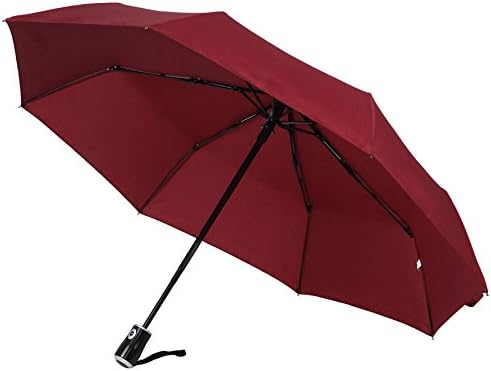 Fully Automatic Umbrella 3 Fold Travel Umbrella Windproof Rainproof (WINE RED)