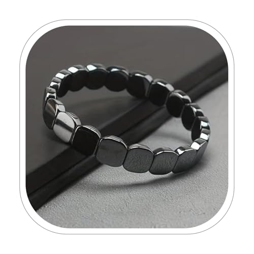 Hemios Hematite Bracelet, Black Hematite Gemstone Bracelet, Black Stone Adjustable Elastic Bracelets for Men, Women, Stylish Wrist Jewelry