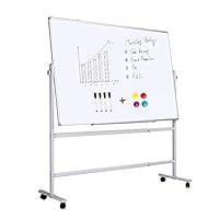 Magnetic Mobile Whiteboard - 36x24" Adjustable Height and 360° Reversible Double-Sided Dry Erase Board Aluminum Frame - White Board with Stand, 4 Markers & Magnets