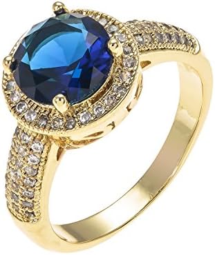 Deerlux Sapphire Blue Imitation Diamond Cubic Zirconia Engagement Halo Ring Promise Band Wedding Ring for Women
