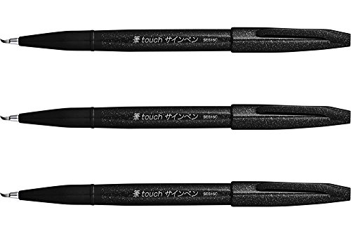 Pentel Fude Touch Brush Sign Pen Black 3set