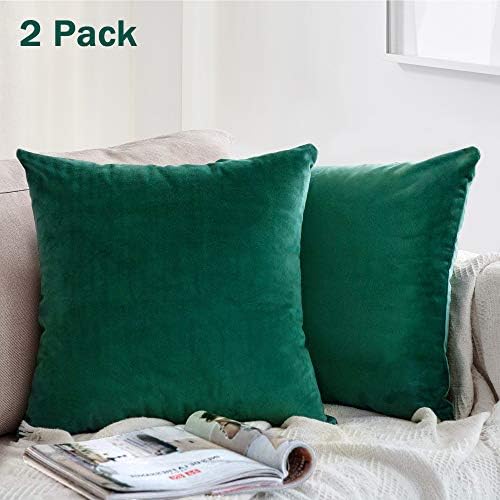 ONTOTL Throw Pillow Covers, Velvet Soft Soild Square Pillow Cover Throw Cushion Case Decorative Pillowcase for Sofa Bedroom Car 18 x 18 Inch 45 x 45 cm (2 Pack,Green)