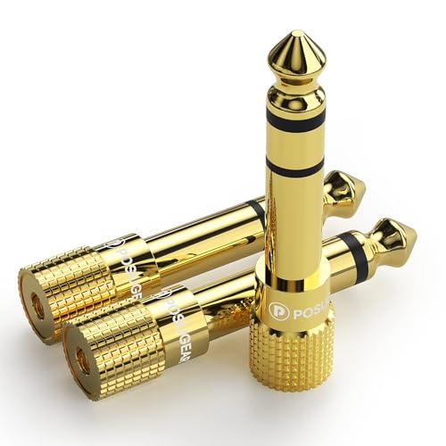 POSUGEAR Headphone Adapter (3 Pack), 3.5mm to 6.35mm Audio Jack Converter, Stereo Gold Plated Plug Adaptor for Digital Devices