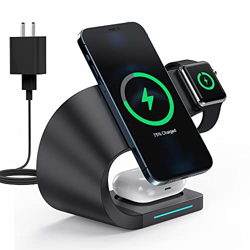 3 in 1 Magnetic Wireless Charger Station 15W for iPhone 13/12, 13/12 Pro, 13/12 Pro Max, 13/12 Mini,Qi Fast Charging Induction Chargers for Apple iWatch 7/SE/6/5/4/3/2 Airpods 2/Pro