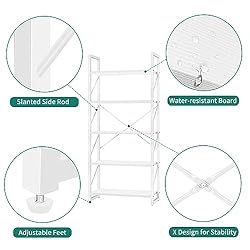 YITAHOME 5 Tiers Bookshelf, Modern White