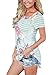 Alvaq Women Summer Casual Short Sleeve Floral Striped Tshirt Work Blouses Tunic Tops ,Blue(US16-18)X-Large