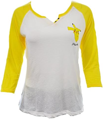 Pokemon Women's Junior Pikachu Henley Shirt (Medium, Yellow)