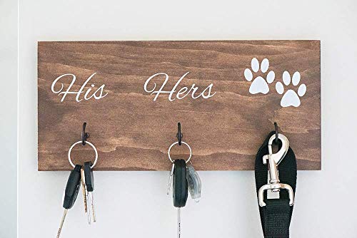 Wall Mounted His Hers and Paws Leash and Key Holder, Dog Lover Gift for Women, 12