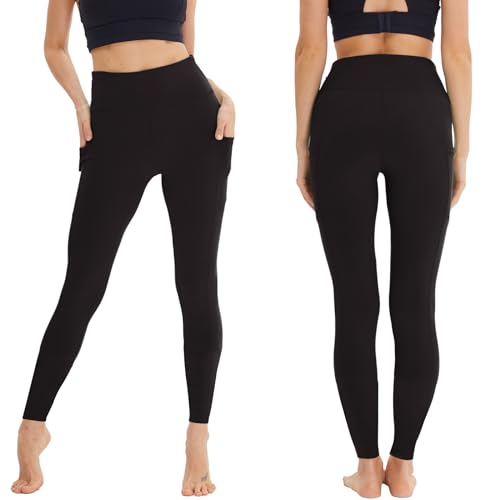 AMIYOYO 3 Pack Leggings for Women with Pockets High Waist Gym Leggings Black Tummy Control Stretchy Yoga Pants Trousers Workout Sports Fitness Running