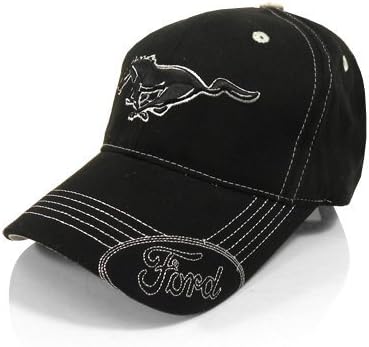 Mustang Running Horse Black Baseball Hat Ford Oval on Bill