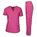 Dagacci Medical Uniform Womens and Mens Scrub Set Unisex Medical Scrub Shirt Top and Pant, Hot Pink, Medium, Short Sleeve