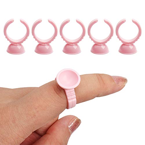 200 Pack Disposable Glue Ring Cups Eyelash Extension Tools Plastic Nail Art Tattoo Adhesive Pigment Holders, Pink, Small Size - Thumbnail 4
