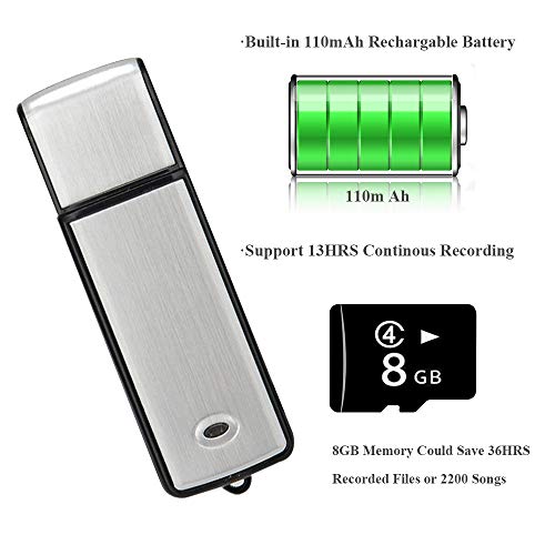 Mini Digital Voice Recorder, 8GB – 18 Hours Capacity Sound Audio Tape Recording Device, USB Rechargeable Sound Activated Recorder for Lectures Meetings