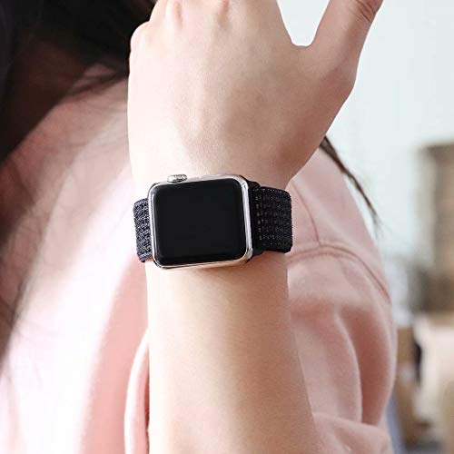 HILIMNY Compatible for Apple Watch Band 42mm 44mm, New Nylon Sport Loop, Adjustable Closure Wrist Strap, Replacement Band Compatible for iWatch Series 4 3 2 1(42mm 44mm, Black Nike)