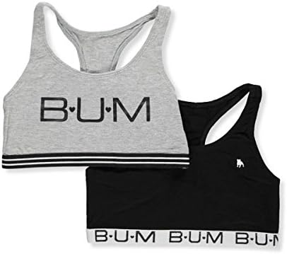 BUM Equipment Big Girls' 2-Pack Bralettes - Gray/Black, 10-12