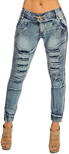 Vertikal Low Rise Pull On Ripped Distressed Stretchy Denim Joggers Jeans 10486M