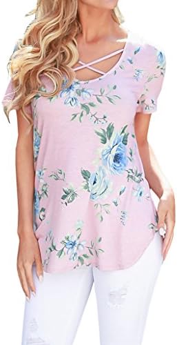 Offergood Women Summer Floral Print V Neck Sexy Short Sleeve T Shirt Tops Tees