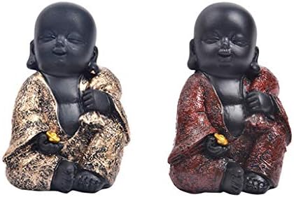 Decoration Set of 2 Feng Shui Laughing Buddha Statue Figures Luck & Wealth Resin Material