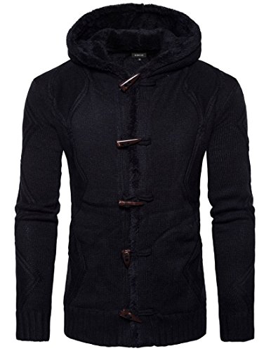 Nidicus Men Stylish Warmer Hooded Outwear Regular Fit Cardigan Sweater Black XS Nidicus Men Stylish Warmer Hooded Outwear Regular Fit Cardigan Sweater Black XS