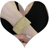 Jumwrit Chunky Wide Bangle Wrist Cuff Bracelet Boho Hollow Adjustable Open Upper Arm Band Wrap Cuff Bracelet Statement Thick Ethnic Hand Chain Jewelry for Women Girls