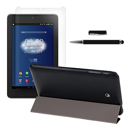 kwmobileÂ® 3in1 Set: Ultra Slim Smart Cover for Asus Fonepad HD 7 ME372CG in Black with convenient stand function + Skin, crystal clear + Stylus, Black