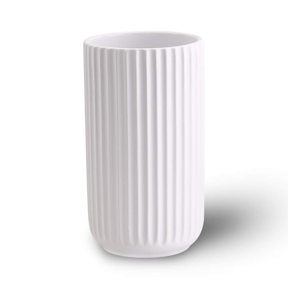 8.6 Inch White Ceramic Vase - Flowers Vase for Table Centerpieces - Modern Home Decor - Minimalist Stripe Texture - Housewarming Gift