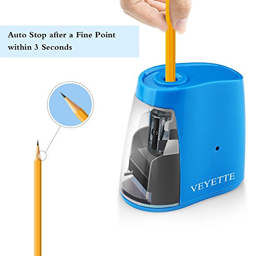 Pencil Sharpener, VEYETTE Small Design Electric Sharpener for No.2 Pencils and Colored Pencils, USB Cord Included, Perfect for Classroom and Home Use, Blue