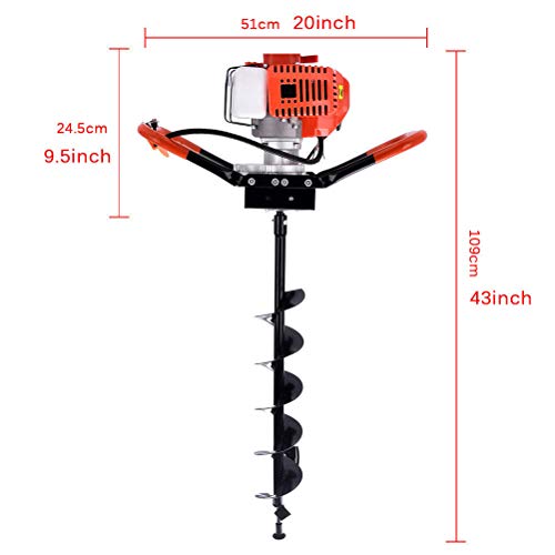 EASYG 52cc 2 Stroke Post Hole Digger, 1.8KW Petrol Gas Powered Earth Auger with 3 Replacement Drill Bits(5", 6", 8") - Thumbnail 4
