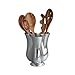 nambe Tulip Tool Jug with 5 Piece Kitchen Tool Set | Utensil Holder for Countertop with Assorted Kitchen Utensils | Made from Nambe Alloy and Acacia Wood