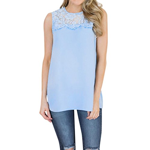 Click Here to See More Images NREALY Women Summer Sleeveless Chiffon Lace Patchwork Blouse Tank Tops Tunic T Shirt(Medium, Blue)