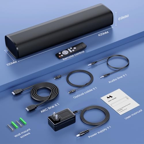 Yinet-EU Soundbar for TV, Bluetooth 5.3 56W Sound Bars ，17 Inch Small TV Speaker with 3 EQ-Modes, ARC/Opt/AUX Connect，Home Theatre Soundbars for PC/Gaming/Projectors