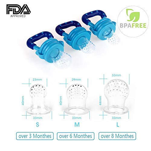 2 Pack Fresh Food & Fruit Feeding Pacifier - Silicone Teething Pacifiers | Great Baby Nibbler Food Feeder Teether | Baby Feeding Teething Toys Set for Toddlers & Kids (Medium, Blue/Green)