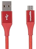 AmazonBasics Double Braided Nylon USB 2.0 A to Micro B Charger Cable | 3 Feet, Red