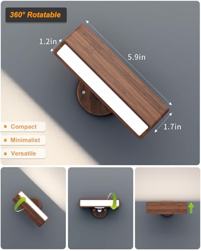 DetarZinLED Wall Lamp for Battery with Remote Control, Applique Ricaricabile da Parete, Adjustable Wall Lamp, Lampada da Parete Senza Fili con 3 Temperature di Colore per Camera, Lampada da Lettura