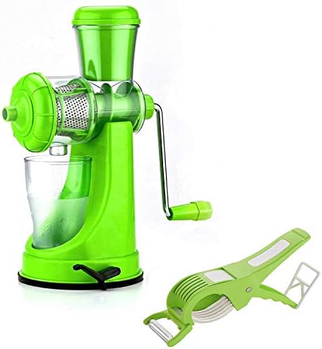KNOWTEQ Combo of Manual Hand Fruit & Vegetable Juicer with Steel Handle and Vegetable Cutter with Peeler (Color May Vary)
