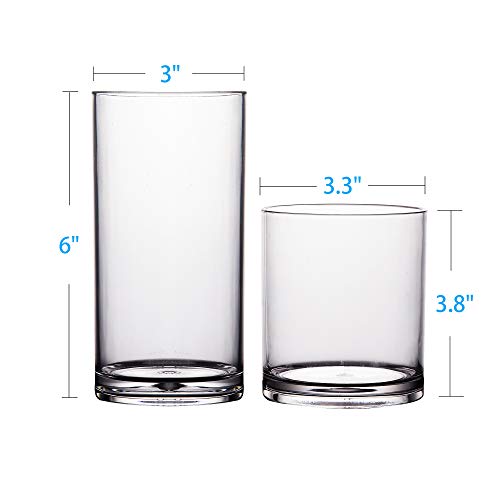 Classic Plastic Tumblers Premium Quality Juice Water Glasses BPA-free Set of 8 | 4 each: 20-ounce and 14-ounce Clear