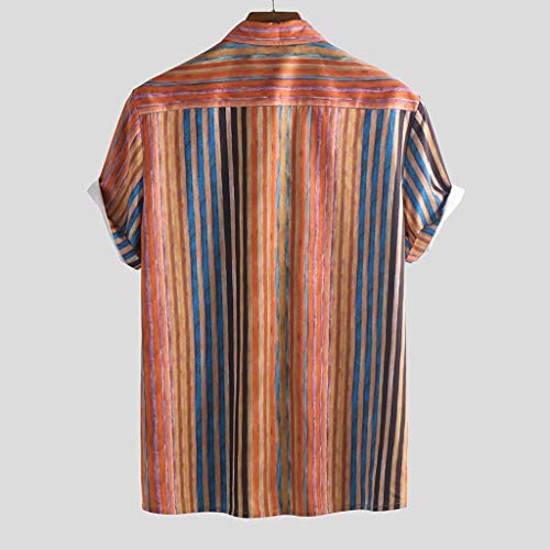 Mens Short Sleeve Shirts Button Down Striped Beach Summer Tops Lightweight Fashion Tees Spread Collar T-Shirt Blouse (Red, XXXL)