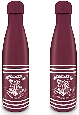 HARRY POTTER Metal Drinks Bottle Hogwarts Crest & Stripes 540ml - Official Merchandise, Red / White, 540 ml