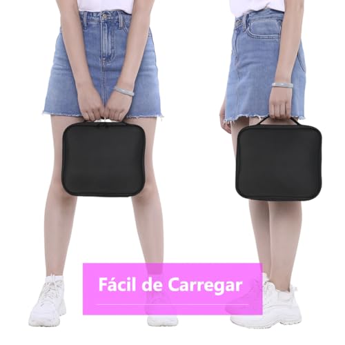 Maleta Necessaire Profissional para Maquiagem 25 x 23 x 10 cm Preta, com Divisórias Ajustáveis Porta Pincéis Impermeável Ideal para Viagem