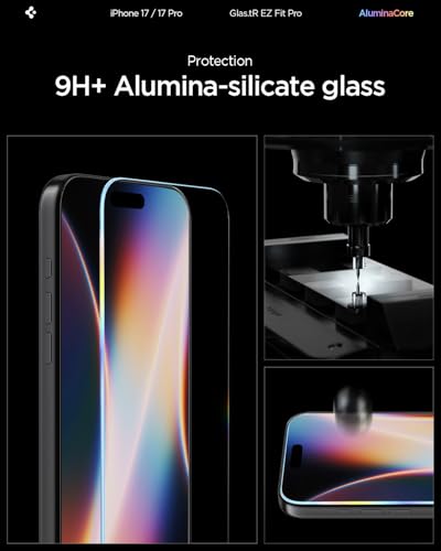 Spigen GLAStR EZ Fit PRO for iPhone 17 PRO Screen Protector | iPhone 17 | iPhone 16 PRO Premium Tempered Glass [Aluminum-Enhanced Durability] Impact resistance [2 PACK]