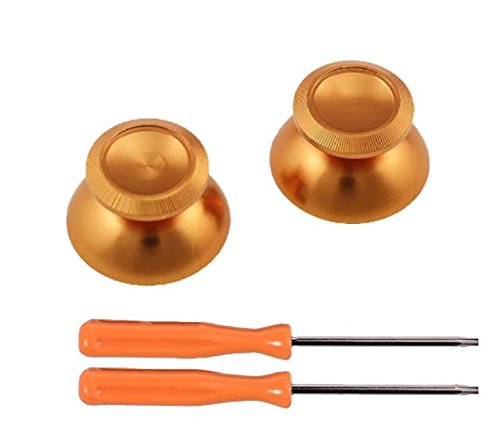 Metal Aluminum ABXY Guide Thumbsticks Bullet Buttons + T6 T8 Screwdriver for Xbox One Controller (Gold)