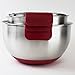 HUJI 3 Piece Stainless Steel Mixing Bowls set with Pouring Spouts & Non-Slip Silicon Base and Handles For Baking Mixing Kitchen Tools (Red )