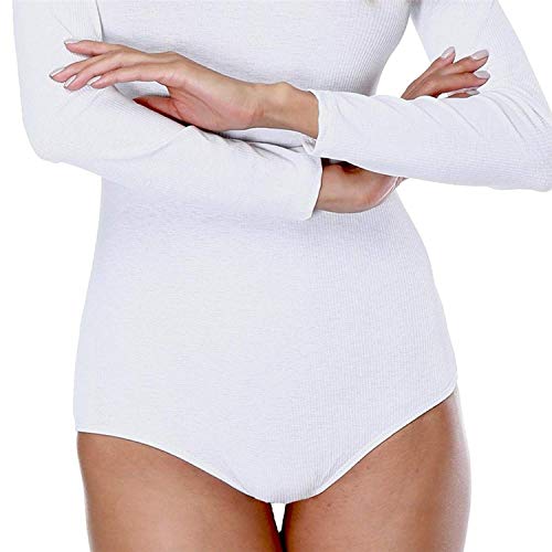 Alonea Slim Romper, Women High Collar Knitting Pits Long Sleeves Pure Color Jumpsuits Slim Romper Ladies Outfits (M, White ❤️)