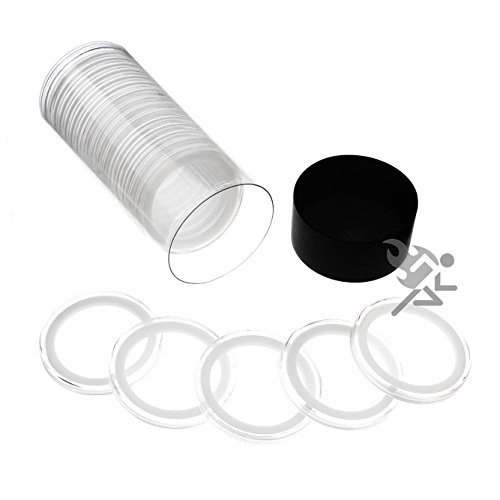 Black Lid Capsule Tube & 20 Air-Tite 39mm White Ring Coin Holders for 1oz Silver Rounds
